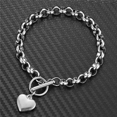 Vòng đeo tay kim loại xích tròn trái tim titan 3D phong cách Âu Mỹ hip hop