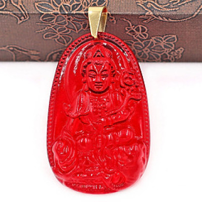 Mặt dây chuyền Phổ Hiền Bồ Tát thủy tinh đỏ size nhỏ 3.6cm MFBO2 - phật bản mệnh tuổi Thìn, Tỵ