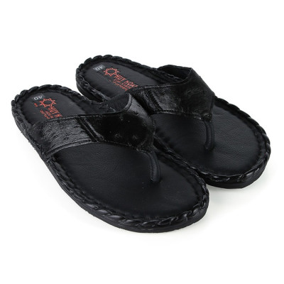 HJ7417-18-19-20 - Dép nam da đà điểu Huy Hoàng da hột đan màu đen, nâu đất, vàng bò, nâu đỏ