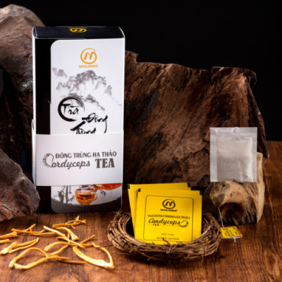 Trà Túi Lọc Đông trùng hạ thảo Mailands - 20 túi/hộp, mẫu quấn dây trắng - Dược Thảo Mailands