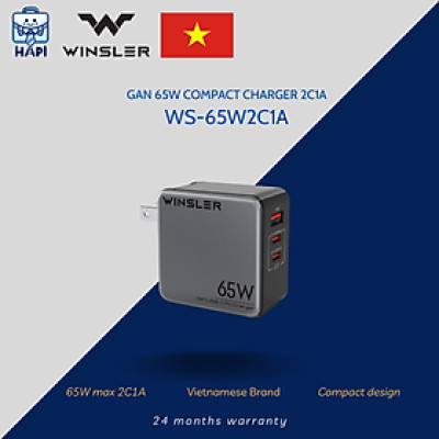 Hàng chính hãng Winsler GaN WS-65W2C1A - Củ sạc nhanh 65W cho 