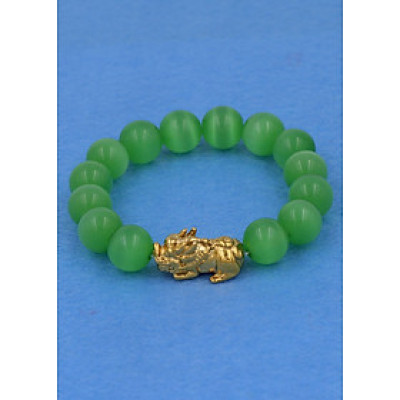 Chuỗi đeo tay đá mắt mèo xanh lá 12 ly - cẩn Tỳ Hưu inox vàng VMEXLTHV12 - hợp mệnh Mộc, mệnh Hỏa