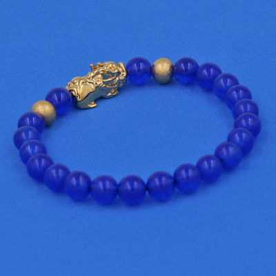 Vòng đeo tay Thạch Anh Xanh Dương 6 ly cẩn Tỳ Hưu inox vàng VTAXDTHHBV6 - hợp mệnh Mộc, mệnh Thủy