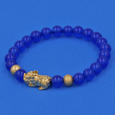 Vòng đeo tay Thạch Anh Xanh Dương 6 ly cẩn Tỳ Hưu inox vàng VTAXDTHHBV6 - hợp mệnh Mộc, mệnh Thủy