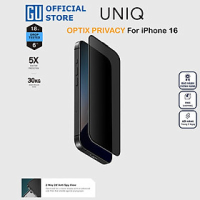 Kính Cường Lực UNIQ OPTIX PRIVACY Cho iPhone 16/ 16 Plus/ 16 Pro/ 16 Pro Max Chống Nhìn Trộm Độ Rõ Nét Được Tối Ưu Hoá Hàng Chính Hãng