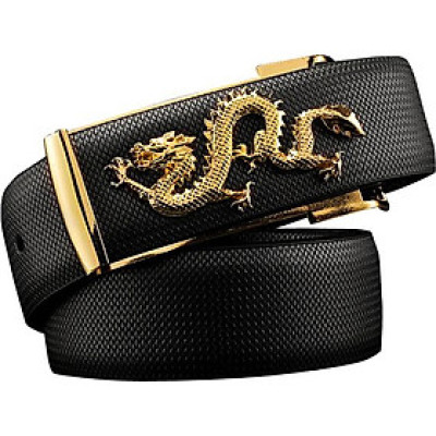 Dây nịt nam hình con rồng DN31 - Dây Đen, Mặt Vàng