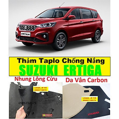 Thảm Chống Nắng Taplo Xe Suzuki Ertiga 2022-2019 Da Carbon, Nhung Lông Cừu Cao Cấp