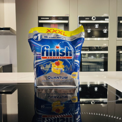 Combo Viên rửa bát Finish Quantum 60 viên hương chanh + Muối Finish 4kg + Nước làm bóng Finish 400ml hương chanh