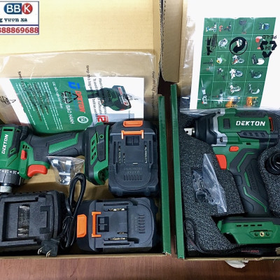 Bộ Combo 2 Máy Gồm Máy Bắn Vít Vá Máy Siết Bulong Dekton 550Nm, Bộ 2 Pin 15 Cell, Chân Pin Phổ Thông - Bảo Hành 12 Tháng
