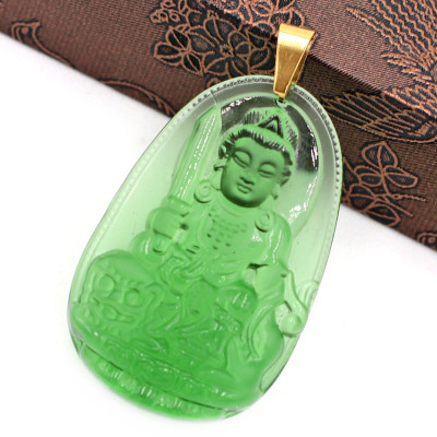 Mặt phật Văn Thù Bồ Tát thủy tinh xanh lá 3.6cm - phật bản mệnh tuổi Mão - Mặt size nhỏ