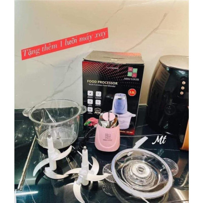 Máy xay thịt thực phẩm đa năng cối thuỷ tinh Linh Chi Bedding, tặng 01lưỡi dao - Giao mầu ngẫu nhiên