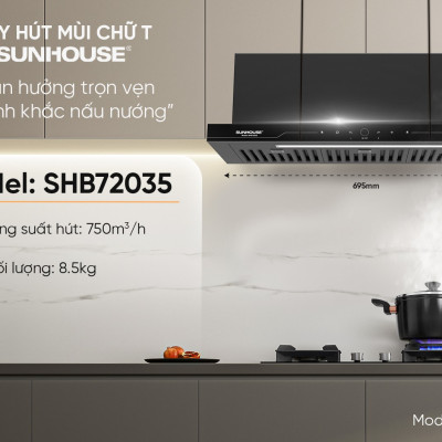 Máy hút mùi âm tủ Sunhouse SHB72035, Công suất 220W, Công suất hút 750m3/h,Công nghệ Ultra-Quiet độ ồn thấp, Điều khiển cảm biến thông minh, Chế độ Booster hút cực mạnh, Bảo hành 36 tháng tại nhà - Hàng chính hãng