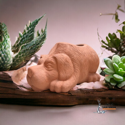 Chậu Gốm Đất Nung Hình Cún  Dài 27cm X Cao 15cm