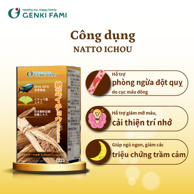 Combo 3 Hộp Natto Ichou Phòng Ngừa Đột Quỵ, Bổ Não, Giúp Giảm Căng Thẳng Mệt Mỏi, Ngủ Ngon Genki Fami Nhật Bản Nattokinase 3000FU