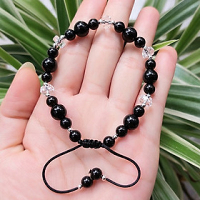 Vòng tay Nữ phong thủy đá huyền thạch mix đá thạch anh cao cấp cầu May Mắn Tài Lộc