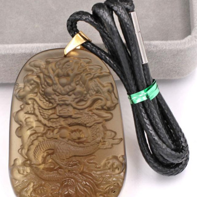Dây chuyền mặt tượng Rồng R15 - thạch anh nâu khói ( 6.2cm x 4cm ) - kèm hộp nhung