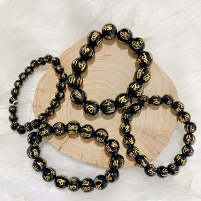 Vòng tay Phong Thủy đá Poly Đen khắc Kinh Phật Thiên Nhiên Cao Cấp Đ.V.U0025 (Có 04 Ly)