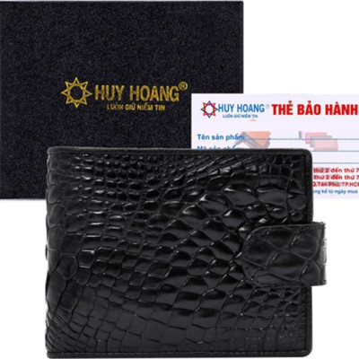 Ví Nam Da Cá Sấu Nút Bấm Huy Hoàng HT2216 (12.5 x 10 cm) - Đen