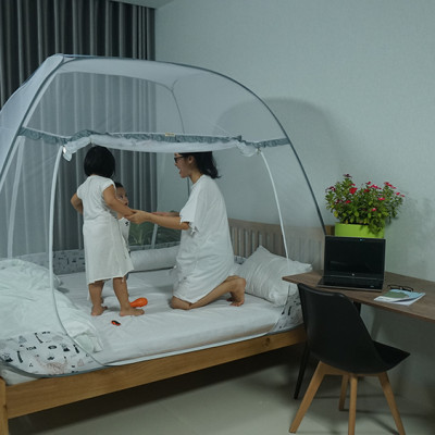 Mùng Chụp Màn Chụp Tự Bung Đỉnh Rộng Cao Cấp 1m8x2m có viền chân - Mộc Miên ( có 2 Cửa)