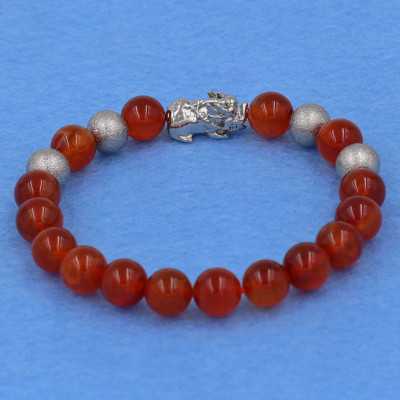 Chuỗi đeo tay đá vân rồng đỏ 8 ly - cẩn Tỳ Hưu inox bạc VVROTHTB8 - hợp mệnh Hỏa, mệnh Thổ