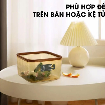 Hộp Vuông Để Bàn (15*15*8.3cm) Đựng Bông Tẩy Trang, Dụng Cụ Trang Điểm, Đồ Dùng Văn Phòng, Thùng Rác Mini Để Bàn,...  Họa Tiết Trong Suốt Có Nắp Đậy  Kiểu Dáng Trẻ Trung Hiện Đại - Hàng Cao Cấp