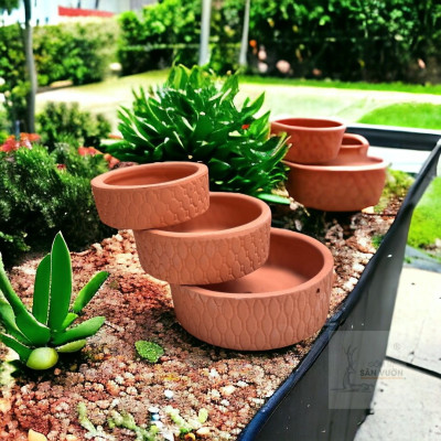 Bộ 3 Chậu Gốm Đất Nung Sọc Caro Và Góc Cây