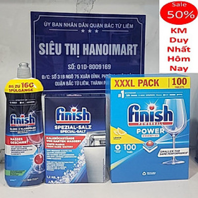 100 viên rửa bát Finish+ chai nước làm bóng Finish 400 ml+ hộp muối rửa bát Finish 1,2kg