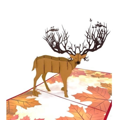 Thiệp 3D Tuần Lộc Rừng Thu – Thiệp Pop Up Độc Đáo, Sang Trọng, Tặng Noel, Sinh Nhật, Lễ Kỷ Niệm, A19