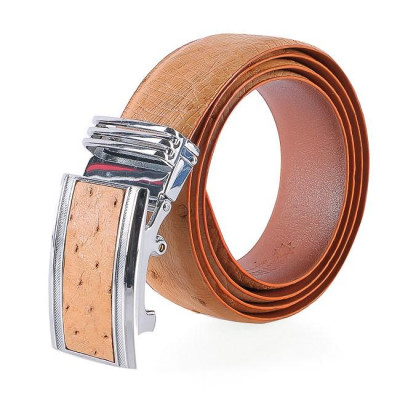 HC4445 - Dây nịt nam da đà điểu Huy Hoàng 3,5P da hột màu vàng bò