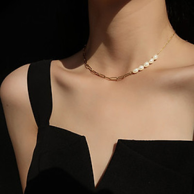 Dây chuyền vòng cổ kim loại hợp kim mix hạt châu nhân tạo sang chảnh nam và nữ cá tính