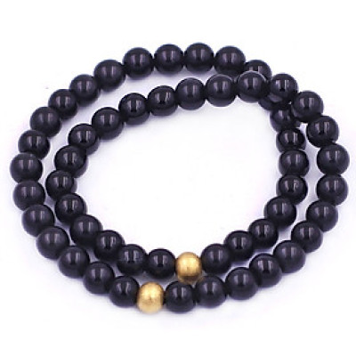 [Mệnh Thủy, Mộc] Vòng Chuỗi Đôi 6 Ly Đá Thạch Anh Đen Charm Bi Inox VTAEHBD