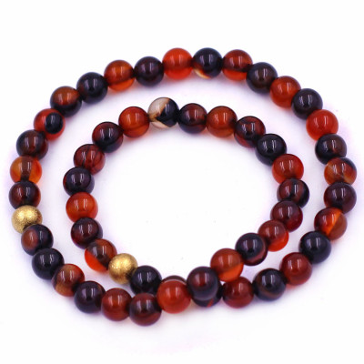 [Mệnh Kim, Thổ] Vòng Chuỗi Đôi 6 Ly Đá Thạch Anh Nâu Charm Bi Inox VTANHBD