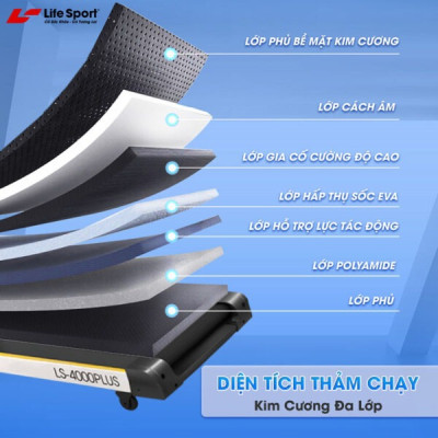 Máy Chạy Bộ Lifesport LS-4000 Plus, Máy Chạy Bộ Có Thảm Chạy Rộng Khả Năng Giảm Sóc Tuyệt Vời, Có Thế Tự Nâng Dốc