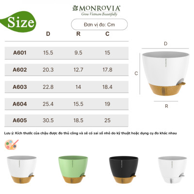 Chậu trồng cây tự tưới thông minh MONROVIA cho cây trong nhà hoặc ngoài trời, decor, văn phòng