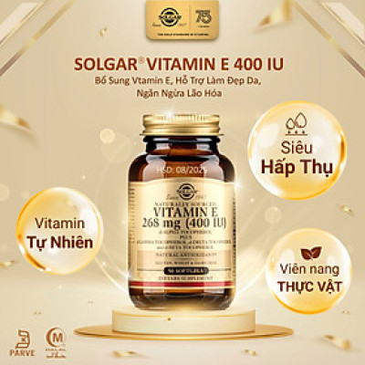 Viên Uống Solgar Vitamin E 400 IU - Bổ Sung Vtamin E, Hỗ Trợ Làm Đẹp Da, Ngăn Ngừa Lão Hóa [ 50 Viên]