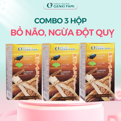 Combo 3 Hộp Natto Ichou Phòng Ngừa Đột Quỵ, Bổ Não, Giúp Giảm Căng Thẳng Mệt Mỏi, Ngủ Ngon Genki Fami Nhật Bản Nattokinase 3000FU