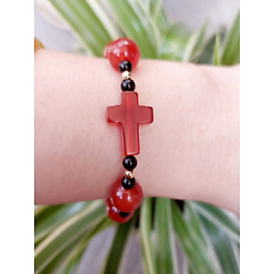 Vòng tay chuỗi mân côi thời trang đá mã não đỏ cao cấp ATMC02