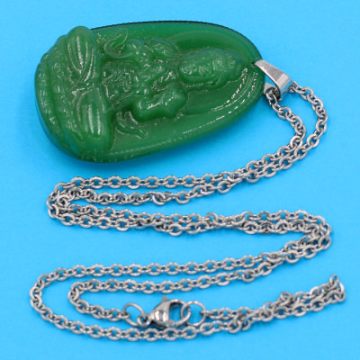 Dây chuyền phật Đại Nhật Như Lai - thạch anh xanh 5cm DITTXN5 - dây inox - tuổi Mùi, Thân