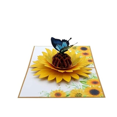 Thiệp 3D Pop Up Hoa Hướng Dương & Bướm Xanh – Thiệp Hoa Chúc Mừng, Sinh Nhật, Lãng Mạn, F30