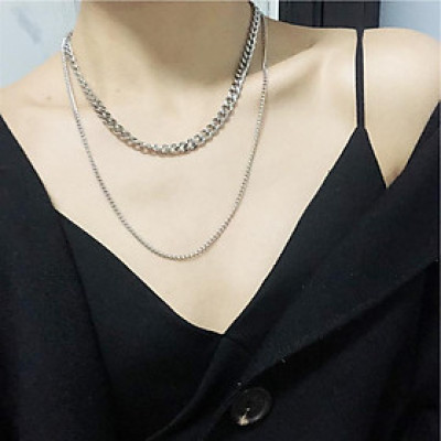 Vòng cổ kim loại thời trang nam nữ 2 lớp titan không gỉ