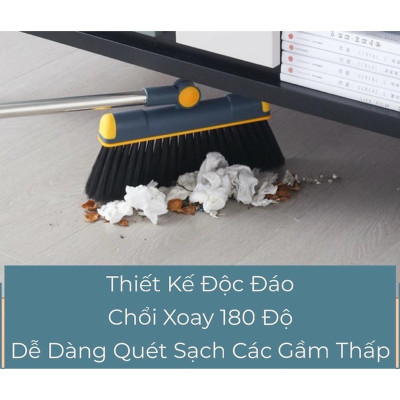 Chổi Nhựa Quét Nhà 2in1 Thông Minh Kèm Hót Rác Cán Dài Gấp Gọn Tiện Dụng