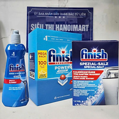 Combo viên rửa bát Finish hộp classic 90 viên + Muối finish 1.5kg + Nước làm bóng finish 400ml
