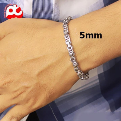 Lắc tay thép không gỉ titan nam cao cấp đẹp ziczac vuông trangsucpt kích cỡ 5mm màu trắng PTLTNA85