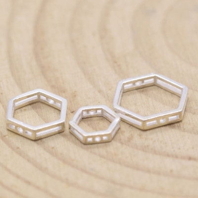 Combo charm bạc hình lục giác rỗng để lồng hạt vào giữa - Ngọc Quý Gemstones