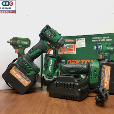 Bộ Combo 2 Máy Gồm Máy Bắn Vít Vá Máy Siết Bulong Dekton 550Nm, Bộ 2 Pin 15 Cell, Chân Pin Phổ Thông - Bảo Hành 12 Tháng