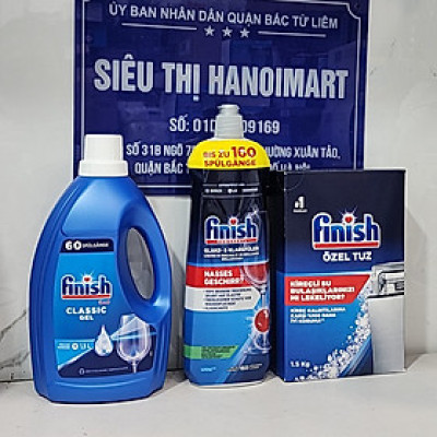 Combo xà phòng rửa bát Finish Gel 1.5L + Muối rửa bát Finish 1.5kg + Nước làm bóng finish 800ml dùng cho máy rửa bát