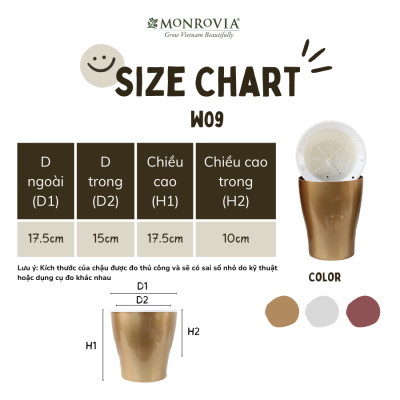 Chậu tự tưới để bàn W09 MONROVIA dành cho hoa, cây cảnh, decor, trang trí bàn làm việc, văn phòng