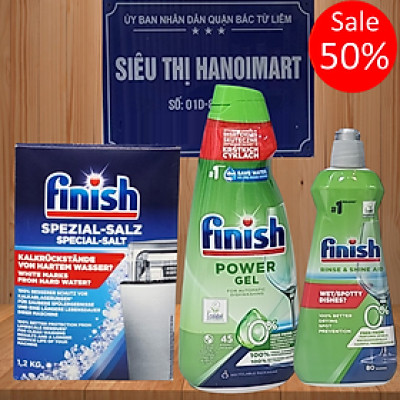 Combo Nước rửa bát Finish hữu cơ 900ml + Muối Finish 1.2kg + Nước làm bóng Finish 750ml0
