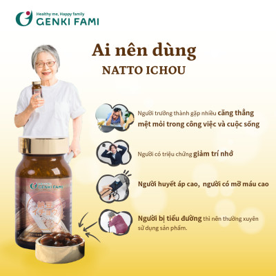 Combo 3 Hộp Natto Ichou Phòng Ngừa Đột Quỵ, Bổ Não, Giúp Giảm Căng Thẳng Mệt Mỏi, Ngủ Ngon Genki Fami Nhật Bản Nattokinase 3000FU