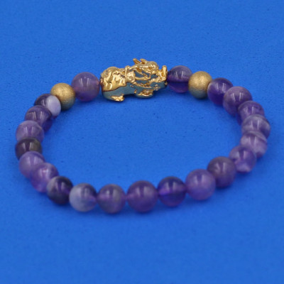 Vòng đeo tay Thạch Anh Tím Than 6 ly cẩn Tỳ Hưu inox vàng VTAITTHHBV6 - hợp mệnh Hỏa, mệnh Thổ